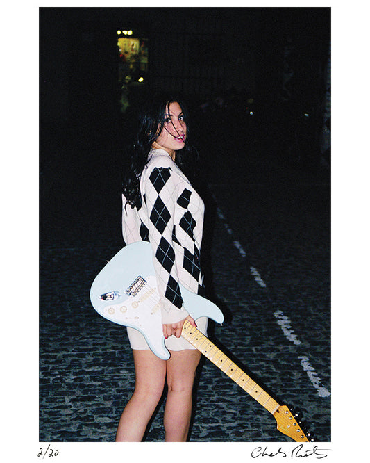 Amy Whinehouse & Her Fender Stratocaster - Limited Edition Photograph by Charles Moriarty