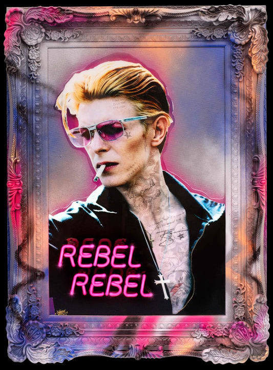 Rebel Rebel David Original Neon Bowie Artwork with Frame By Ghost