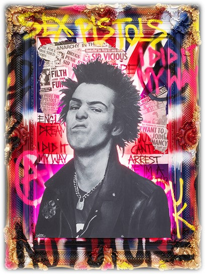 "You Can't Arrest Me, I'm a Rock Star"  Original LED Sex pistols Artwork with Frame By Ghost