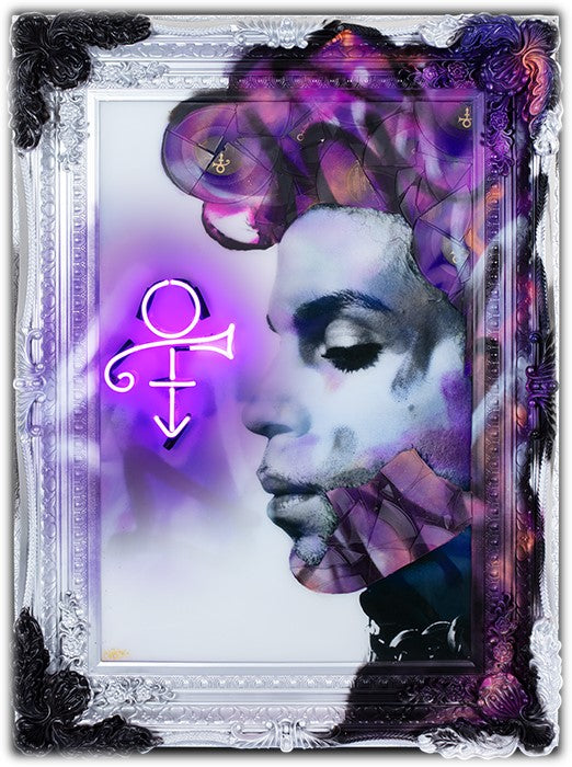 "Purple Rain" Original Neon Artwork with Frame By Ghost