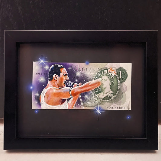 Freddie Mercury II - Original Painting on a One Pound Note - Metin Salih