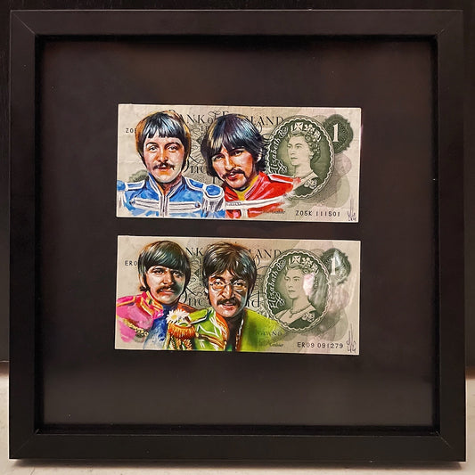 The Beatles II - Original Painting on a One Pound Note - Metin Salih