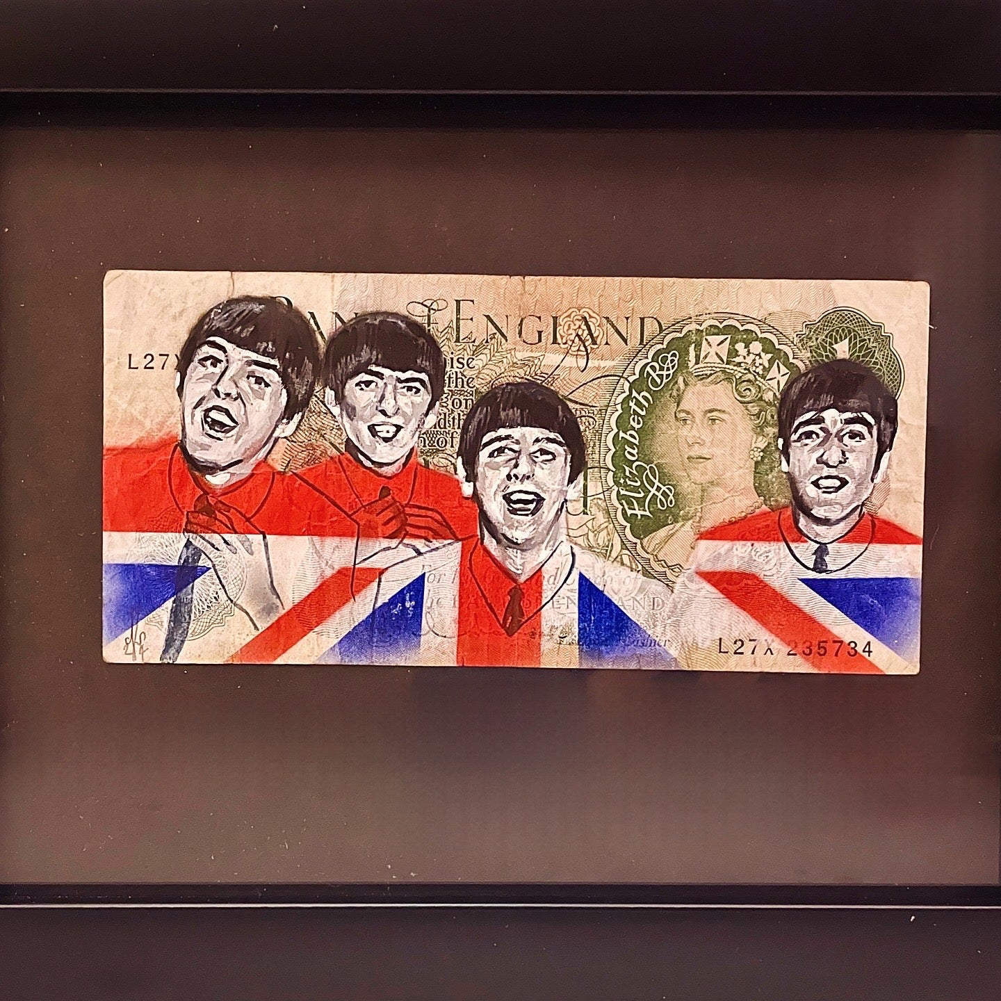 The Beatles - Original Painting on a One Pound Note - Metin Salih